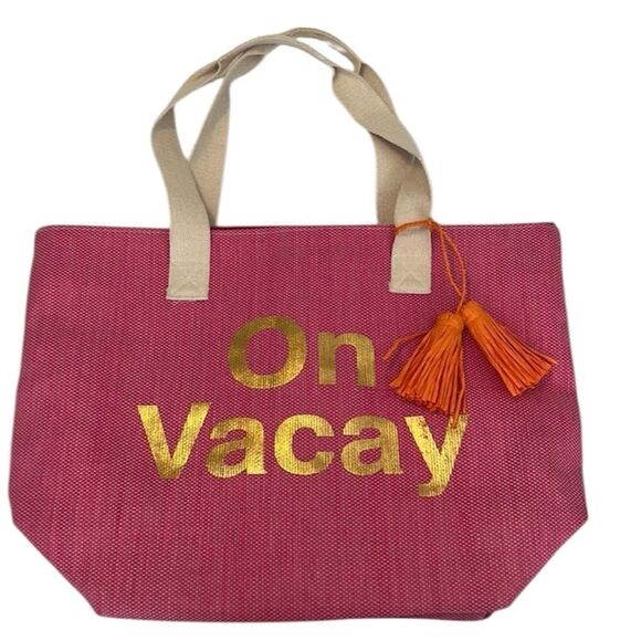 NWT Magid “ON VACAY” pink insulated bag with orange tassels very roomy - Picture 1 of 12